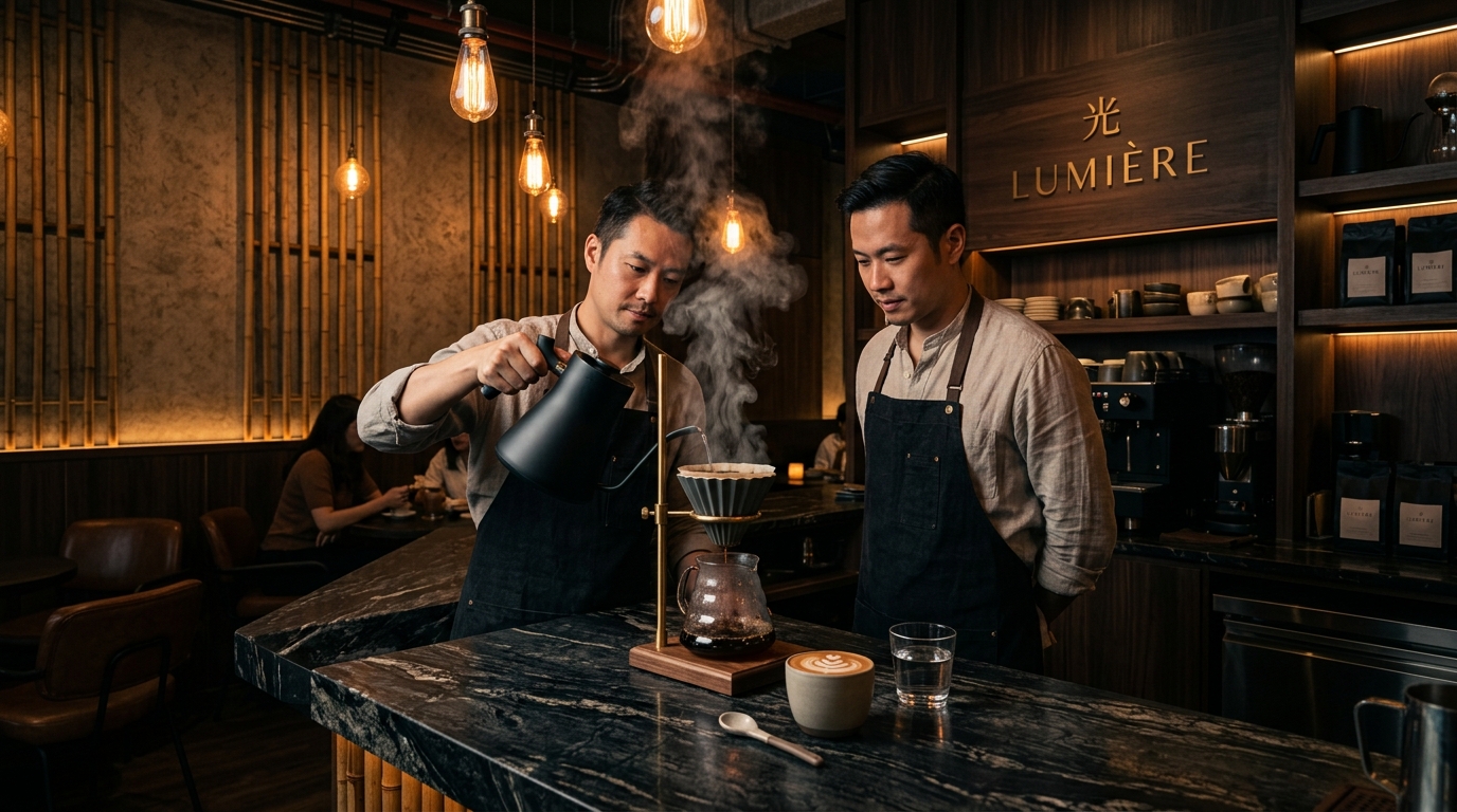 LUMIÈRE specialty coffee bar with pour-over setup