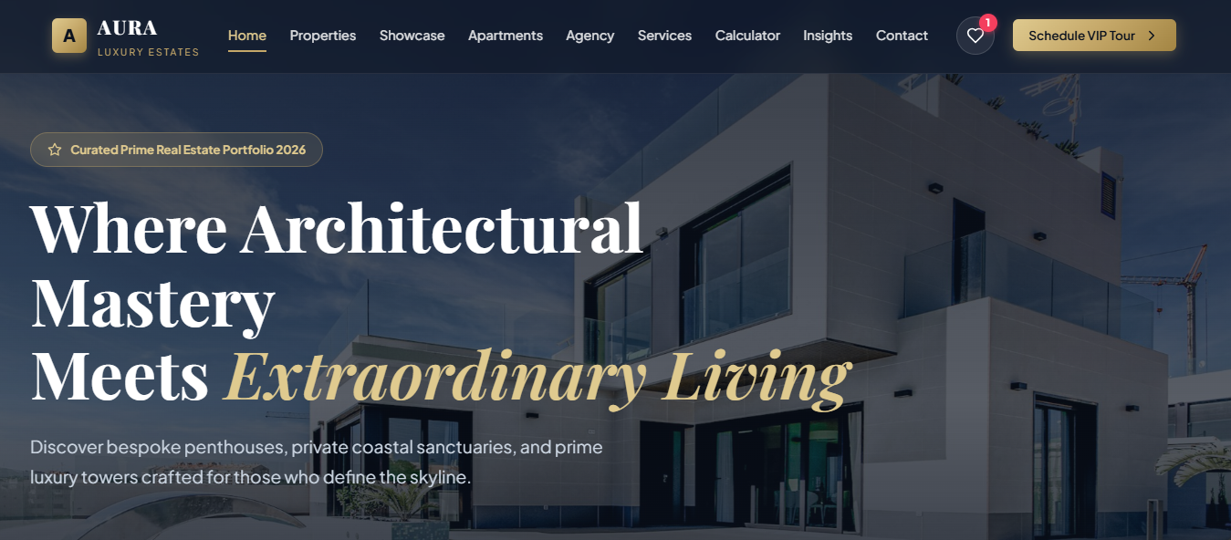 🏰 AURA — Luxury Real Estate, Prime Estates & Ultra-High-Net-Worth Advisory Website Template