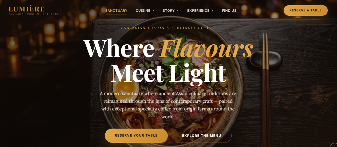 🍜 LUMIÈRE — Luxury Pan-Asian Fusion Restaurant & Specialty Coffee House Website Template
